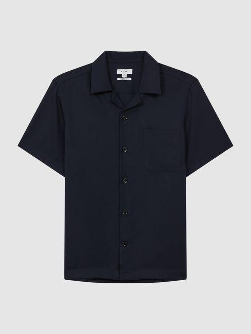 Navy Tokyo Cuban Collar Button-Through Shirt by REISS