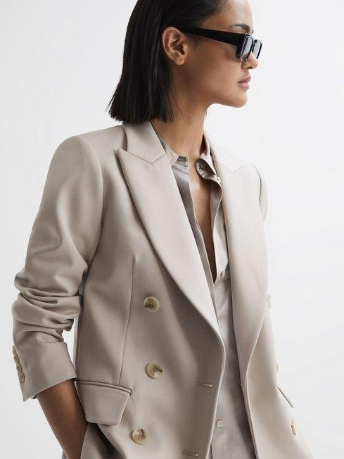 Neutral Astrid Double Breasted Wool Blend Blazer by REISS