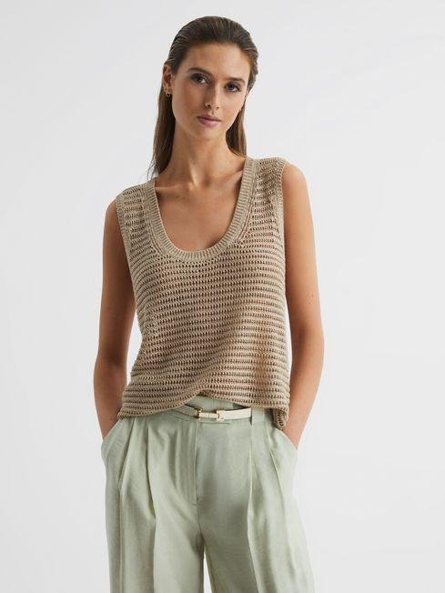 Neutral Ava Linen Open Stitch Knitted Vest by REISS