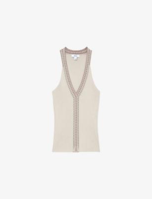 Nora Contrast-Trim Ribbed Knitted Vest by REISS