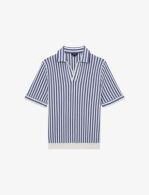 Open-Collar Striped Cotton-Blend Polo Shirt by REISS