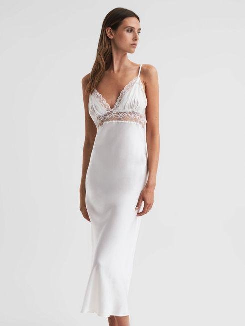Optic White Maison Essentiele Silk Lace Midi Dress by REISS
