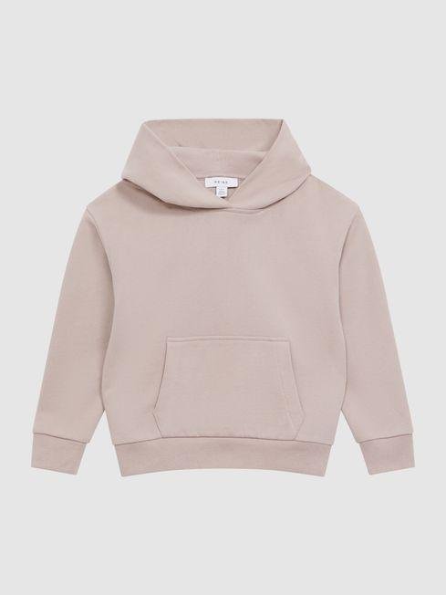 Oversized Cotton Jersey Hoodie in Taupe by REISS