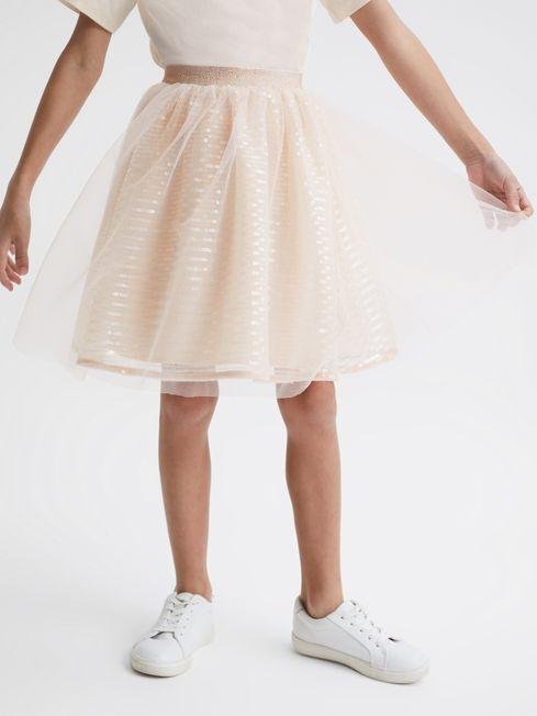 Pale Pink Charlotta Junior Sequin Midi Skirt by REISS