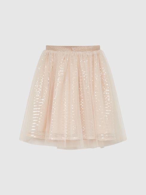 Pale Pink Charlotta Senior Sequin Midi Skirt by REISS