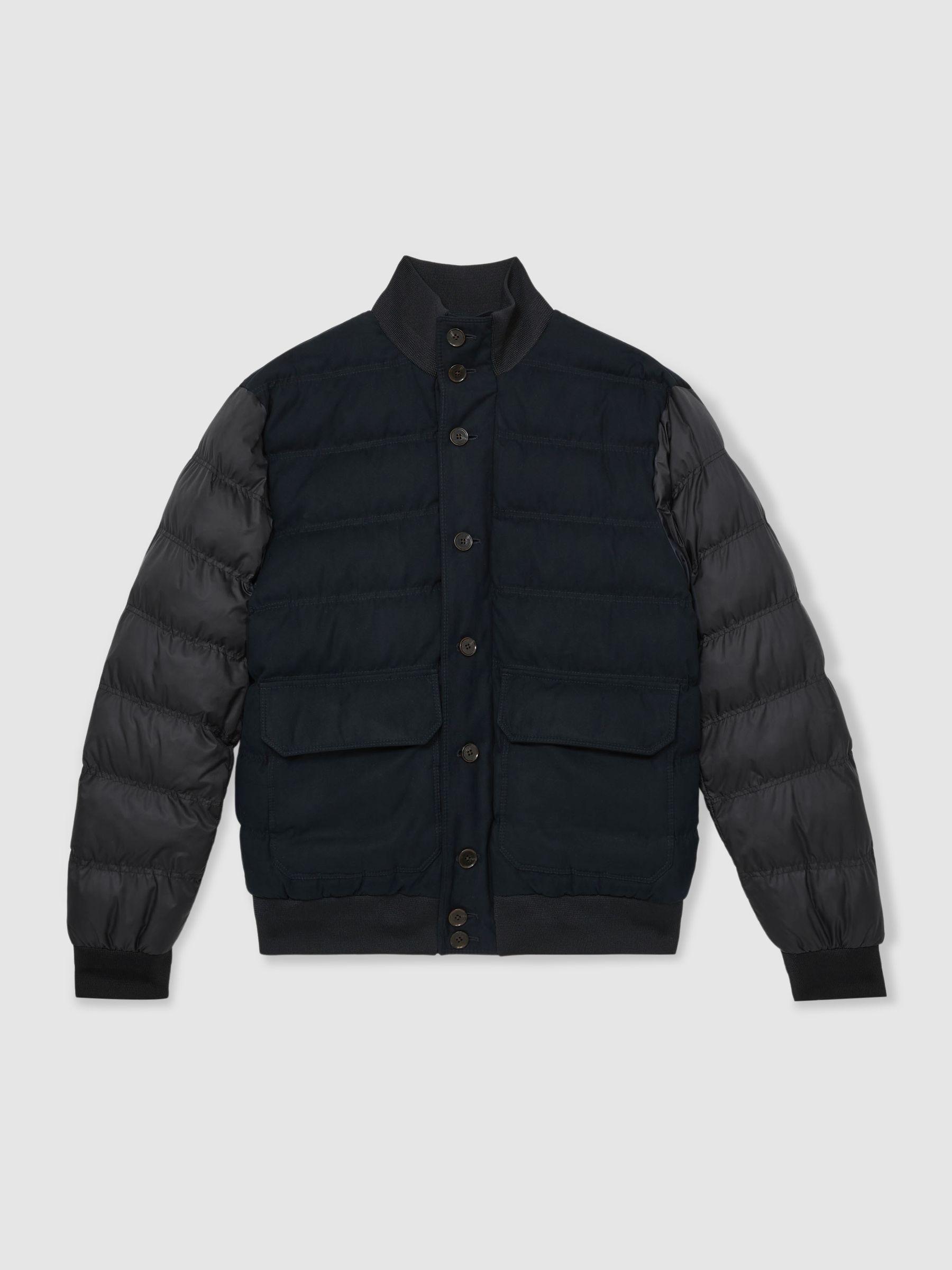 Patch-Pocket Quilted-Alcantara Jacket in Navy by REISS
