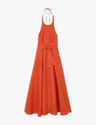 Paules Open-Back Linen Maxi Dress by REISS