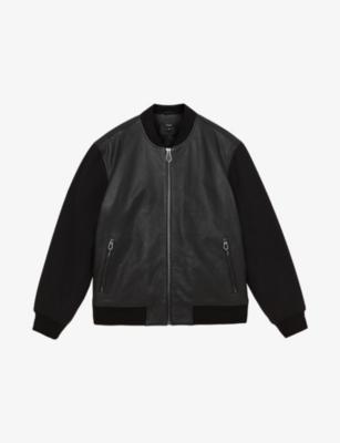 Pearman Wool-Sleeve Leather Bomber Jacket by REISS Pearman Wool-Sleeve Leather Bomber Jacket by REISS