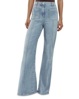 Petite Sakura High Rise Flare Leg Patch Pocket Jeans in Light Blue by REISS