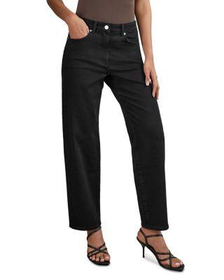 Petite Selin Mid Rise Straight Leg Jeans in Black by REISS