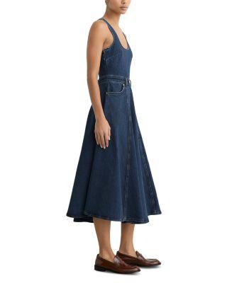 Petites Fit-and-Flare Denim Dress in Indigo Blue by REISS
