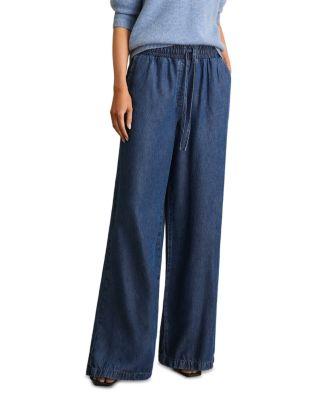Petites Parker Denim Look Wide Leg Pants by REISS