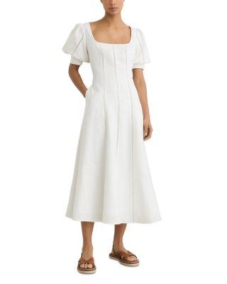 Petites Short Sleeve Linen Midi Dress by REISS