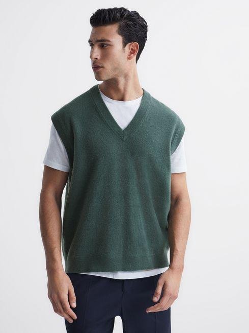 Pine Green Fiji Wool Blend Sleeveless Knitted Vest by REISS