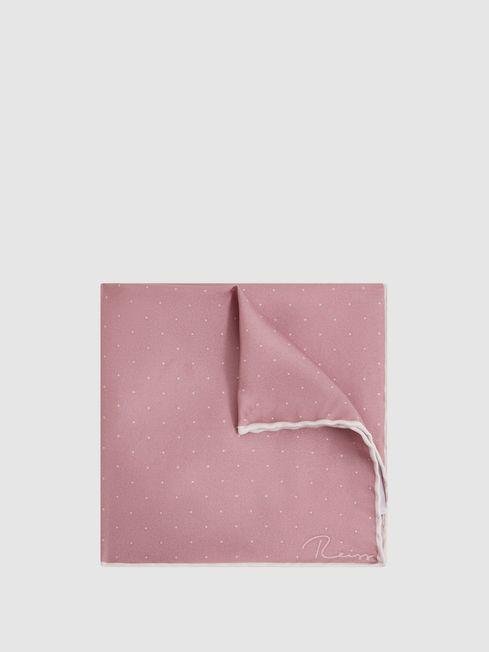 Pink Liam Polka Dot Silk Pocket Square by REISS