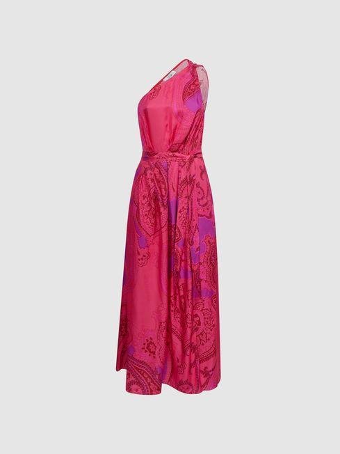 Pink Mila One Shoulder Paisley Maxi Dress by REISS
