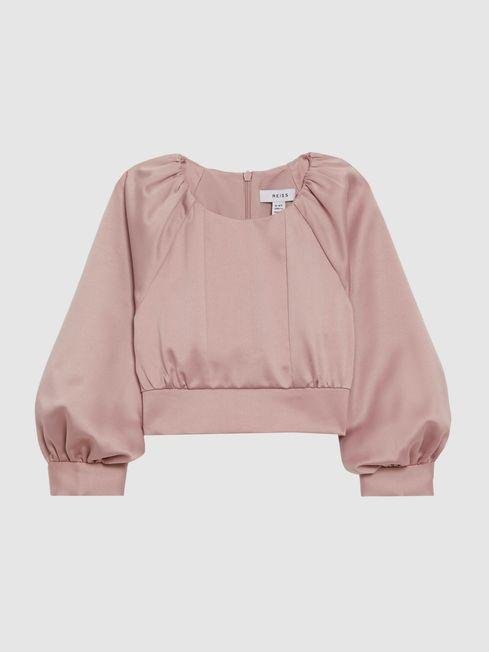 Pink Molly Senior Cropped Pleated Blouse by REISS