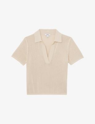 Pippa Open-Stitch Woven Polo Shirt by REISS