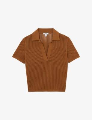 Pippa Open-Stitch Woven Polo Shirt by REISS