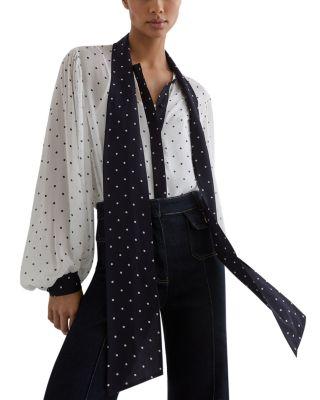 Polka Dot Tie Neck Blouse by REISS