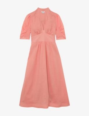 Poppy Short-Sleeve Woven Midi Dress by REISS