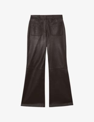 Priya Flared-Leg Leather Trousers by REISS
