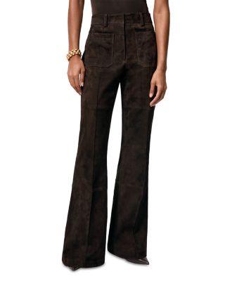 Priya High Rise Suede Flare Leg Pants by REISS