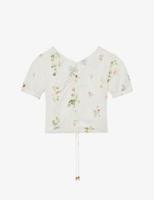 Quinny Floral-Print Linen-Blend Top by REISS