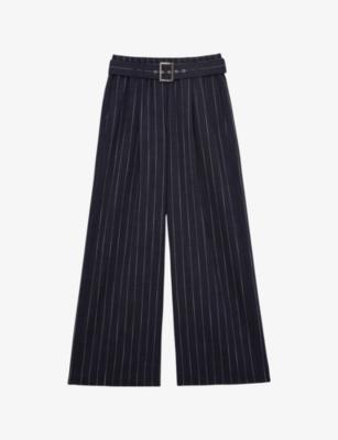 Rae Pinstriped Wide-Leg Stretch-Woven Trousers by REISS