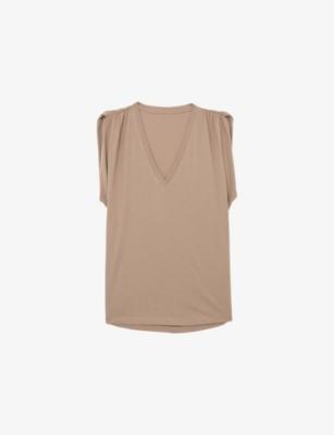 Renee V-Neck Gathered-Detail Cotton T-Shirt by REISS