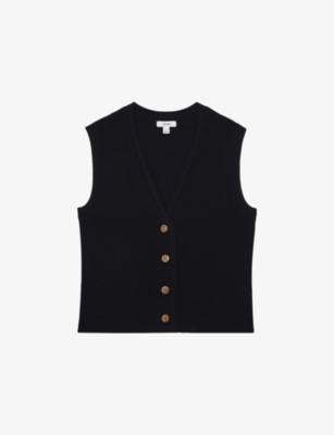 Ria Herringbone-Textured Knitted Waistcoat by REISS