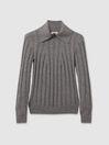 Ribbed Collared Top in Grey by REISS