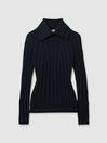 Ribbed Collared Top in Teal by REISS