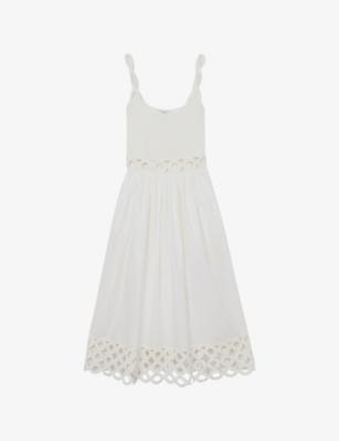 Rita Cut-Out Knitted and Cotton Midi Dress by REISS