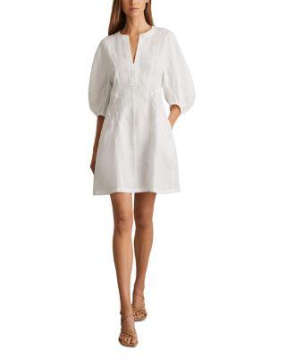 Romi Linen Balloon Sleeved Short Dress by REISS Romi Linen Balloon Sleeved Short Dress by REISS