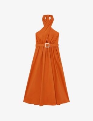 Rowe Halterneck Sleeveless Stretch-Cotton Midi Dress by REISS