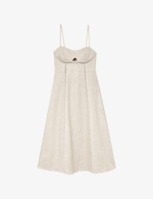 Sage Cut-Out Linen-Blend Midi Dress by REISS
