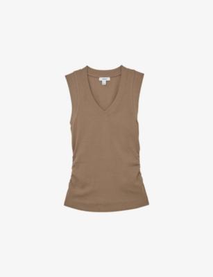 Sandy V-Neck Ribbed Stretch-Cotton Vest by REISS