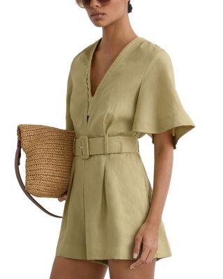 Sansi Linen Belted Romper by REISS