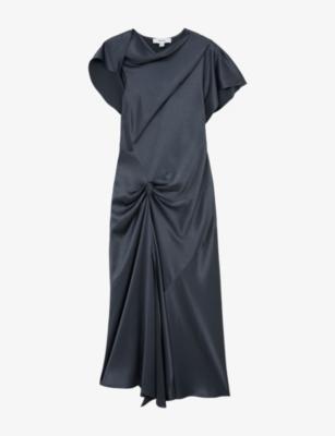 Sasha Drape-Detail Satin Midi Dress by REISS