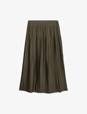 Savannah Pleated Satin Midi Skirt by REISS