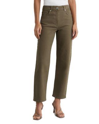 Selin Mid Rise Straight Ankle Jeans in Khaki Green by REISS