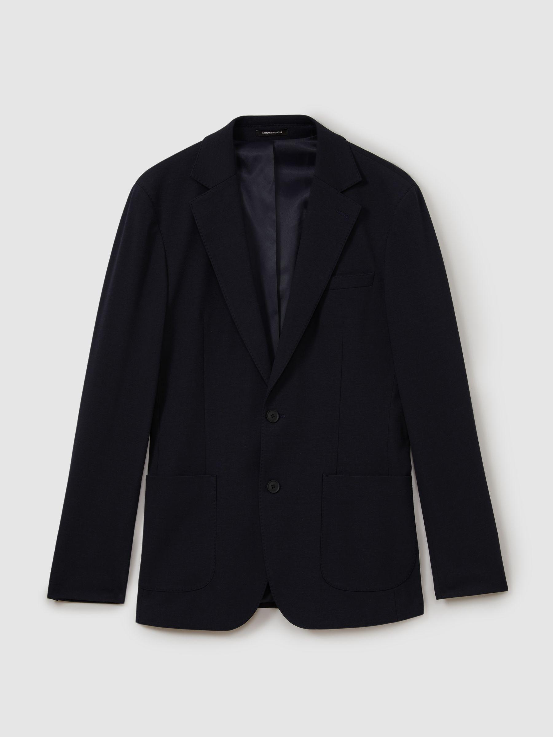 Single Breasted Jersey Suit Blazer in Navy by REISS
