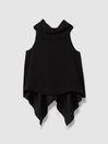 Split Back Cowl Neck Top in Black by REISS