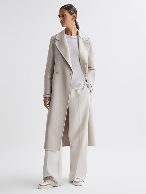 Stone Lucia Long Wool Blend Blindseam Coat by REISS