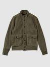 Suede Harrington Jacket in Light Khaki Green by REISS