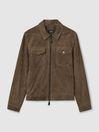Suede Zip-Through Trucker Jacket in Light Charcoal Grey by REISS