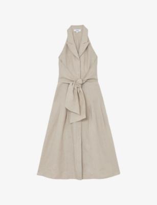 Tara Petite Tie-Waist Tailored Linen Midi Dress by REISS