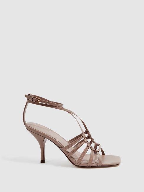 Taupe Eva Leather Strappy Heels by REISS