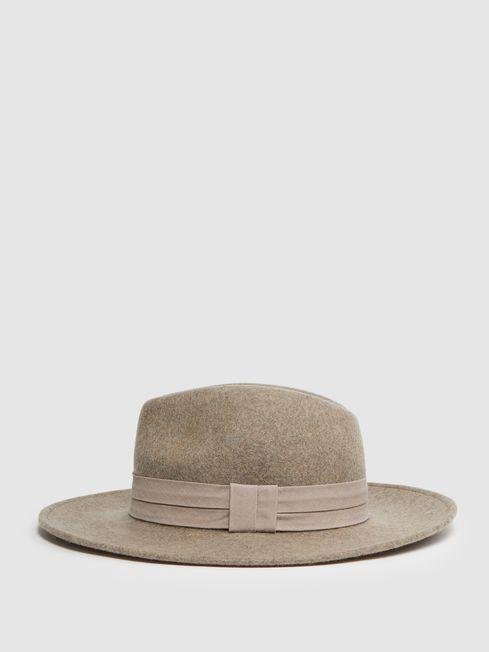 Taupe Frankie Wool Wide Brim Fedora Hat by REISS